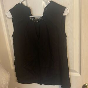 BCBGMaxAzria Silk Black Blouse with jeweled neckline EUC XSmall